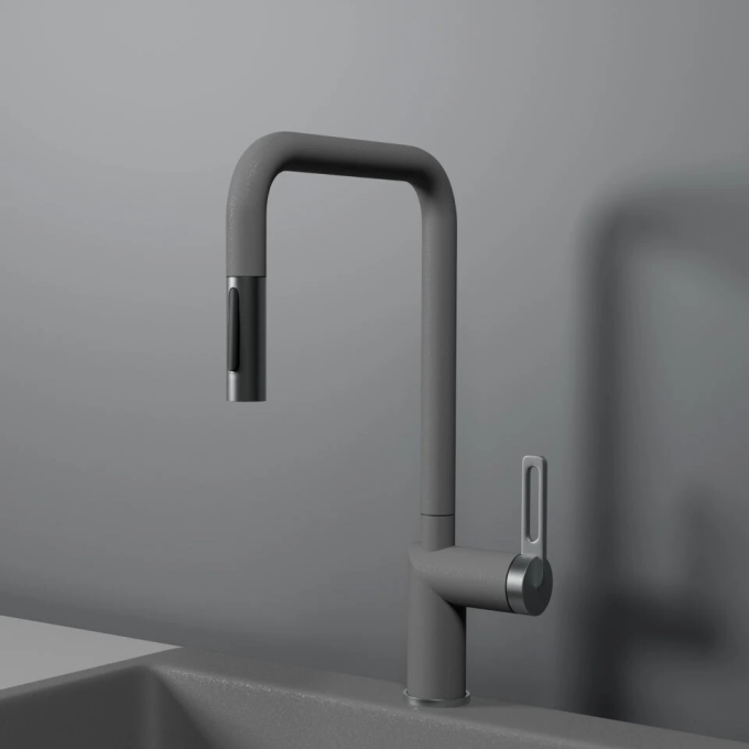 Смеситель для кухни GRANULA GR-8173 алюминиум с выдвижным изливом 8173 ALYUMIHIYM